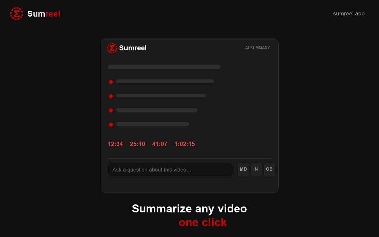 Sumreel summary panel next to a YouTube video